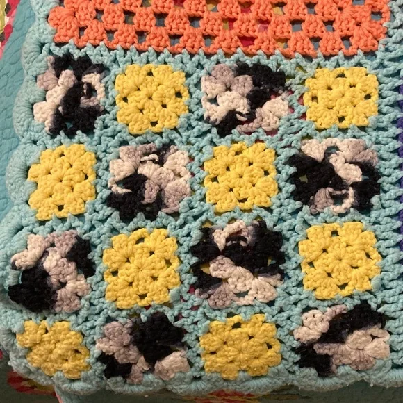 Handmade Colorful Patchwork Crochet Quilt - Picture 3 of 8